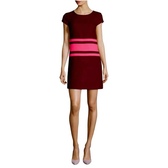 JB Julie Brown Allora Dress 4 Maroon Pink Colorblock Shift Cap Sleeve Career - Picture 1 of 7